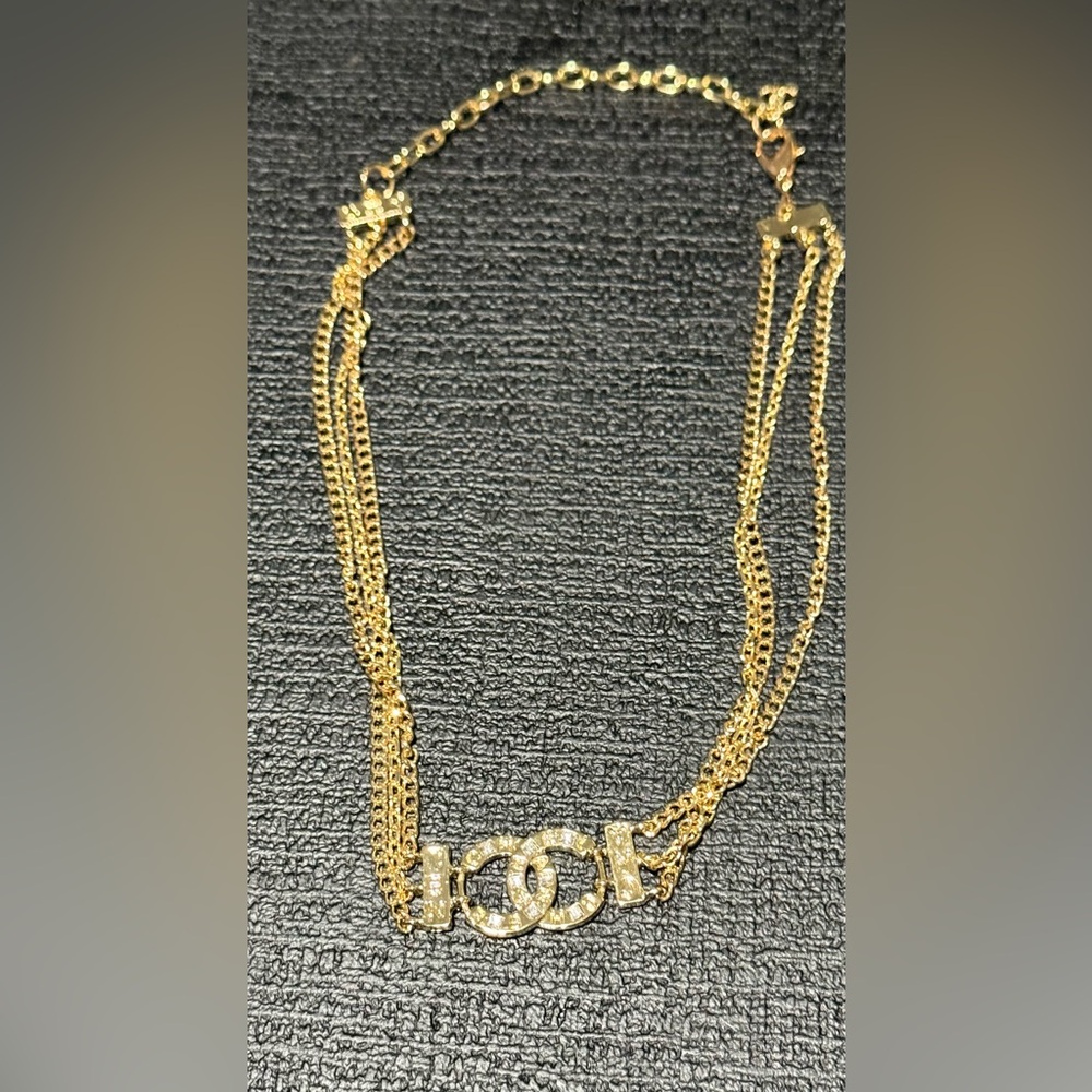 Gold tone rhinestones, multi-layered adjustable choker necklace chain New